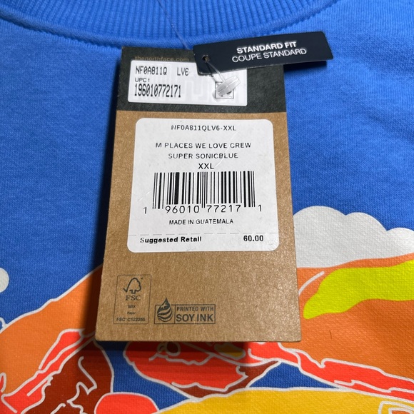 NWT The North Face Men Places We Love Size XXL Super Sonic Blue Crew Sweatshirt - Picture 6 of 11